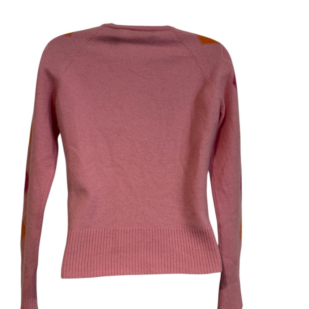 Valerie Stevens Pink and Orange Cashmere Argyle Cardigan - Picture 2 of 6